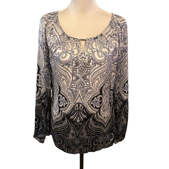 White House Black Market Tops - White House Black Market Women's Long Sleeve Top Blue and White XS